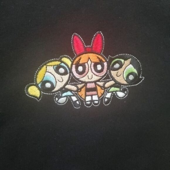 The Powerpuff Girls womens rainbow sweatshirt crewneck Long Sleeve Black Sz LG - Picture 11 of 15